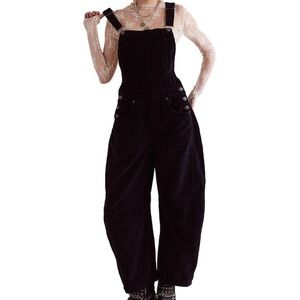 We The Free Black Corduroy Wide-Leg Overalls Jumpsuit